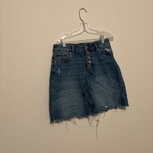 Distressed Denim Skirt with Button Front